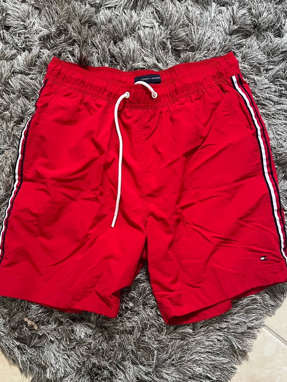 Tommy Hilfiger Red Men's Swim Trunks with Side Stripe